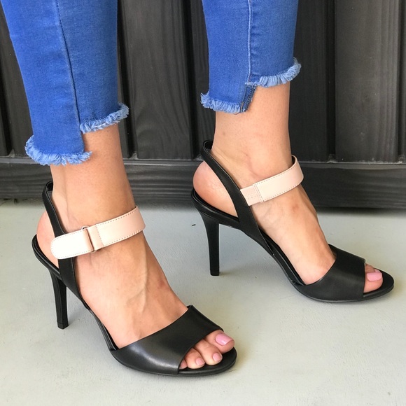 Leather Two Tone Barely There Strap High Heels - Picture 2 of 4